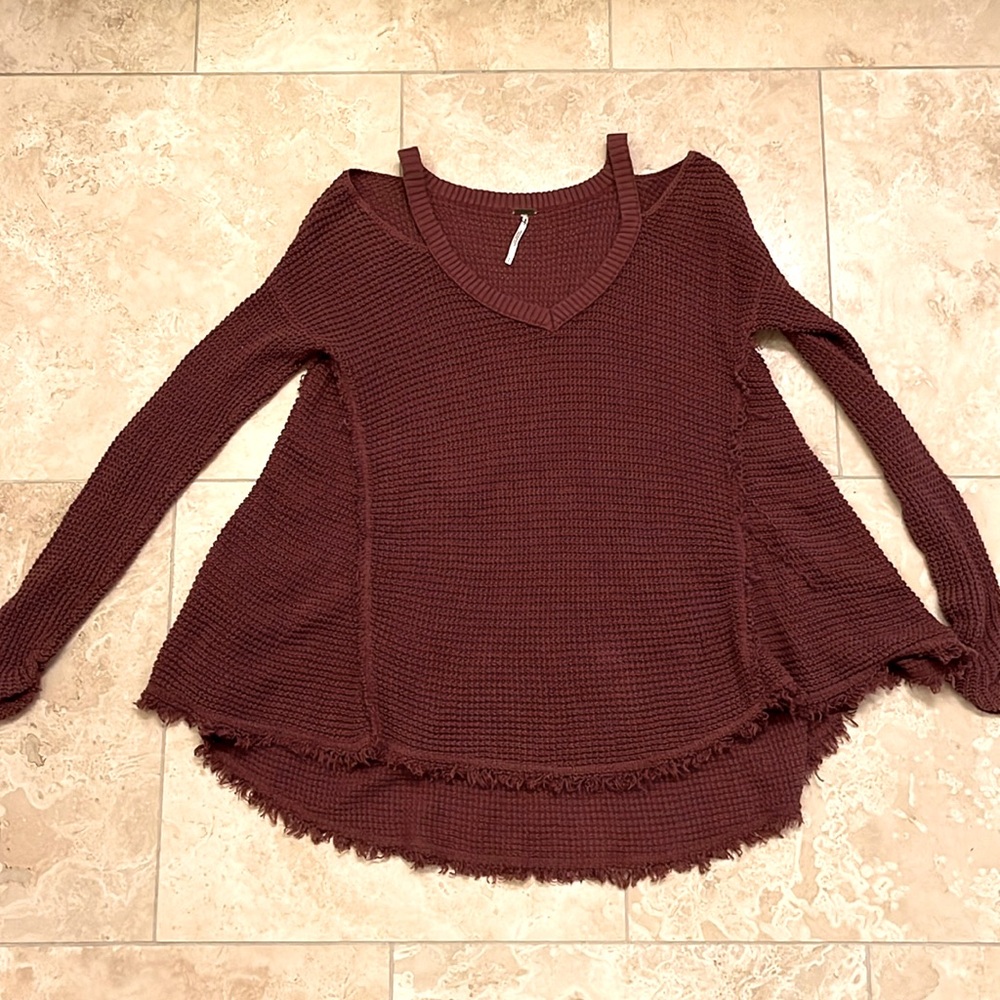 Free People off the shoulder BOHO style brown sweater (size S- quiet generous S)